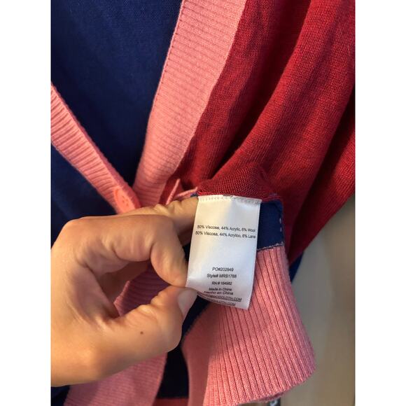 ModCloth Women’s Color block Cardigan Button Up V Neck Size Large NWT Pink Blue - Picture 7 of 7